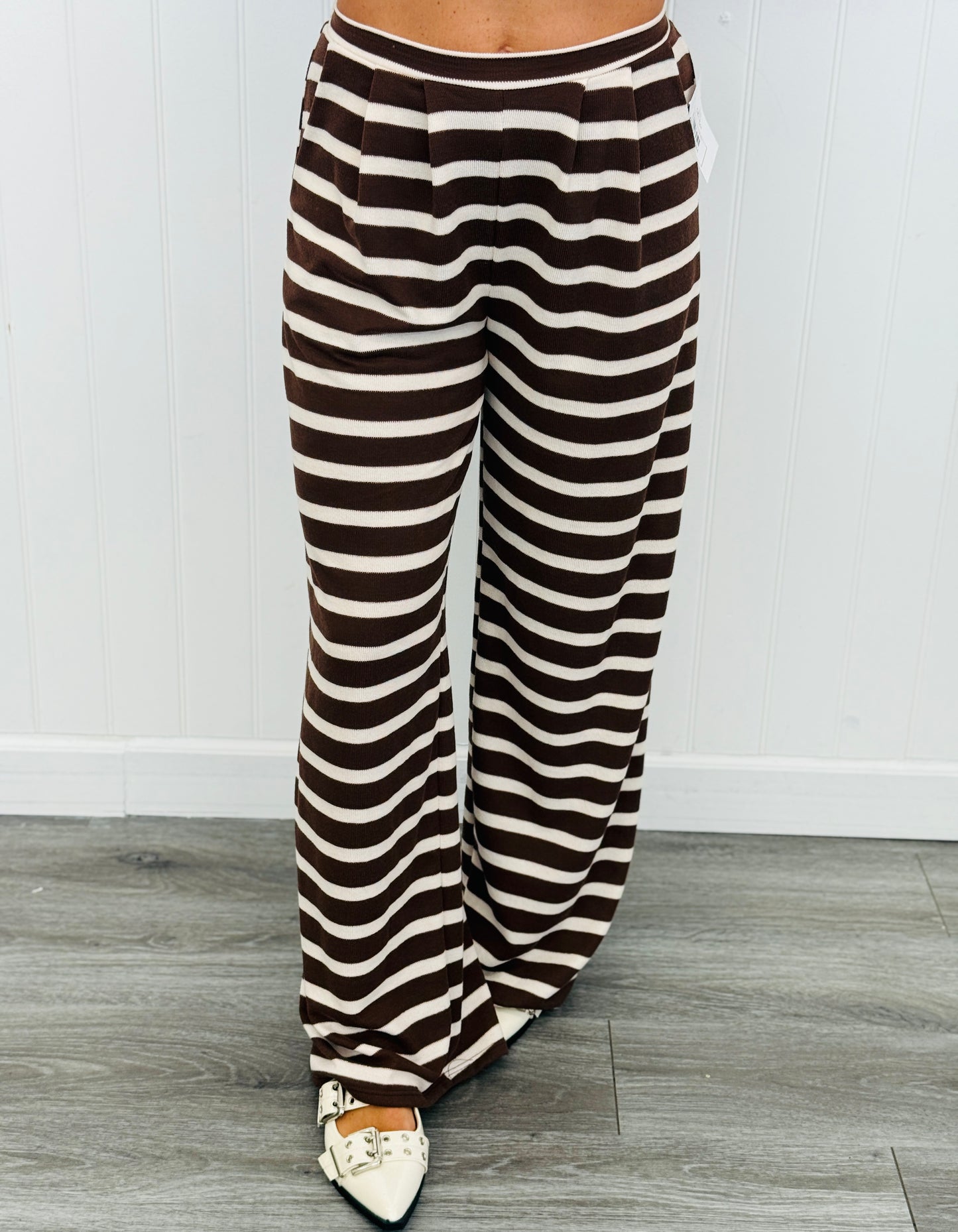 Brown/White Stripe Pleated Pants (Reg.)