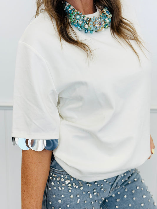 White Circle Disc Trim Tee Shirt (Reg.)