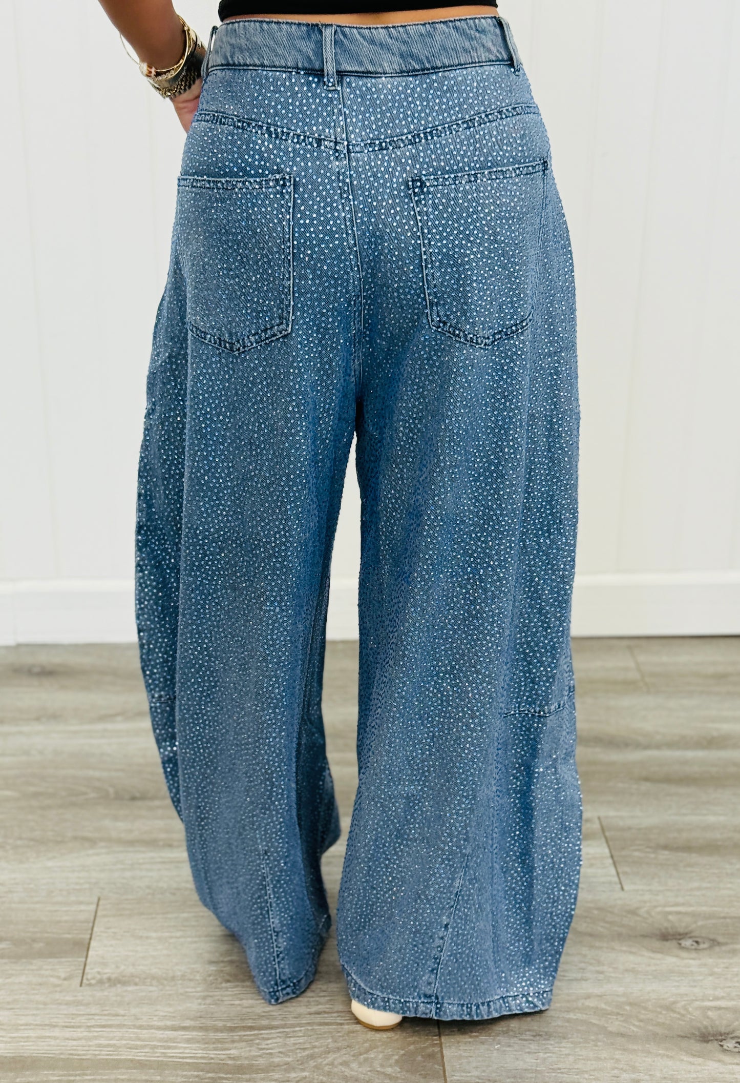 Queen Of Sparkles Denim Rhinestone Barrel Jeans (Reg. and Plus)