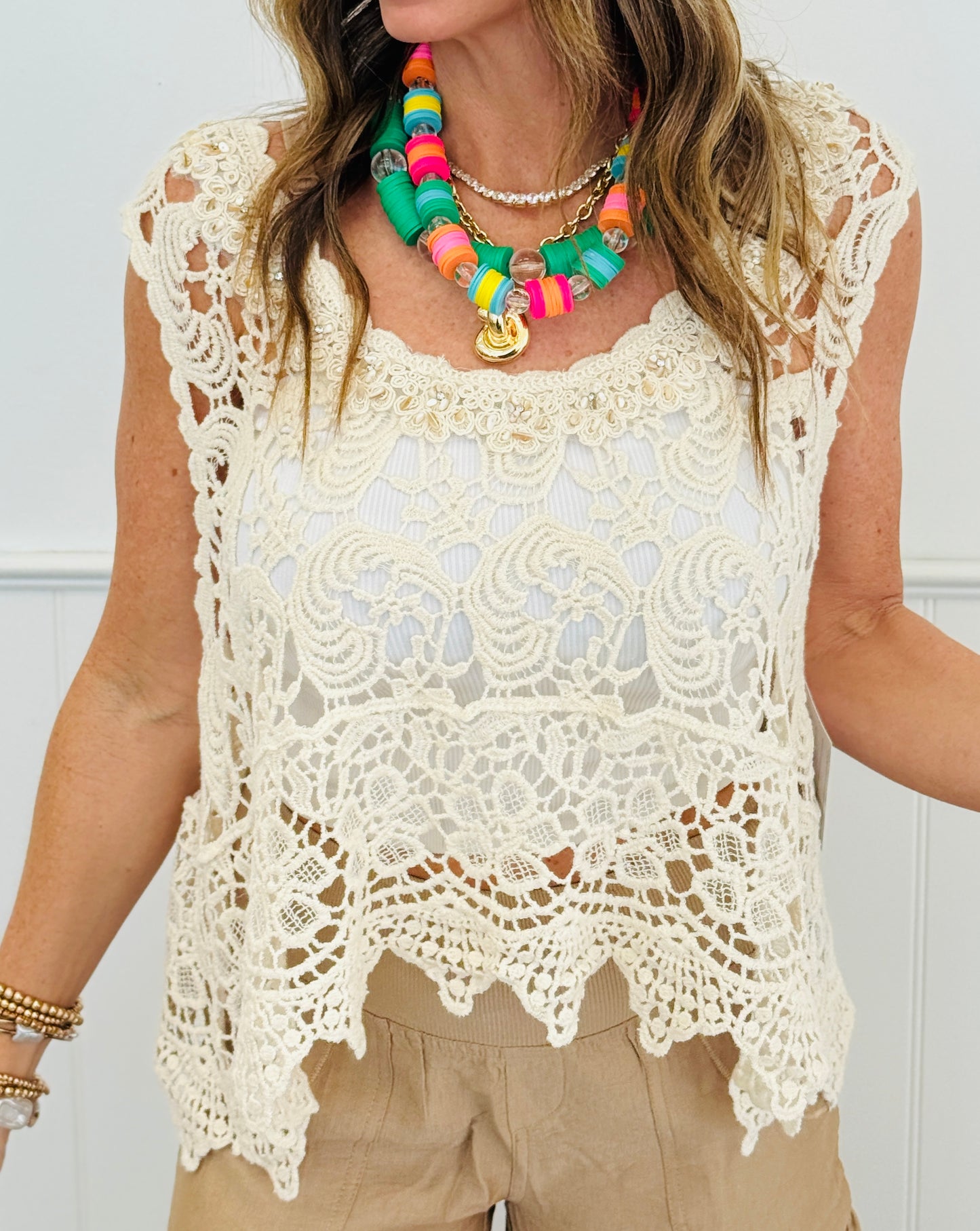 POL Delicate Open Lace Tank Top (One Size)-2 Colors