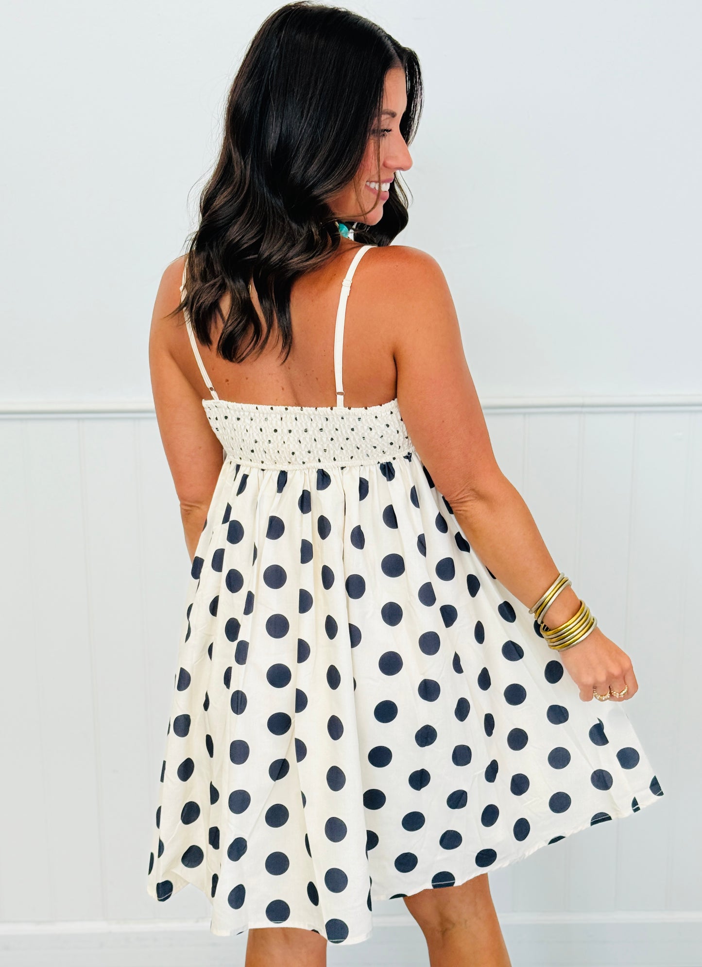 Ivory Mixed Polka Dot Strappy Mini Dress (Reg.)