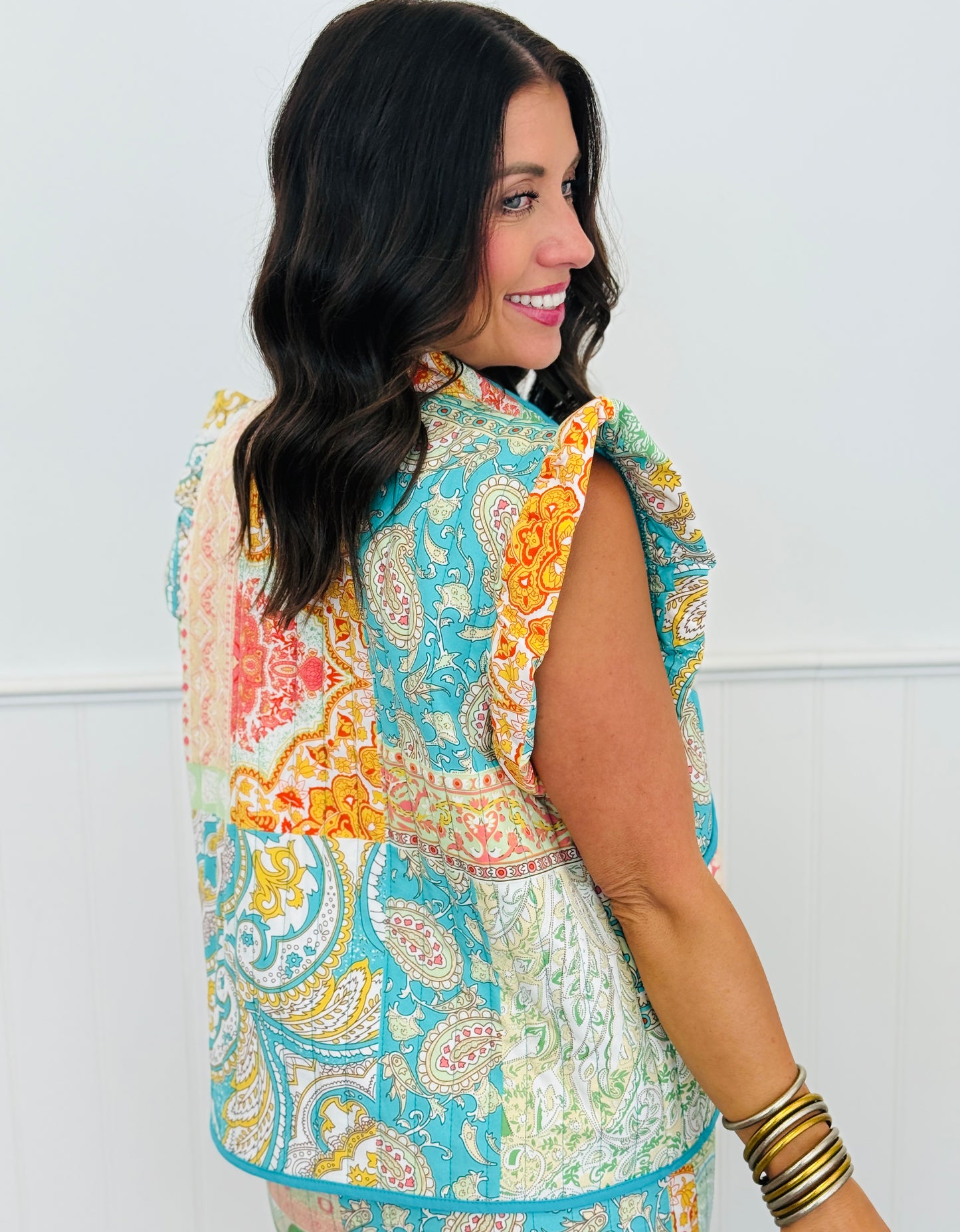 Turquoise Quilted Paisley Vest (Reg & Plus)