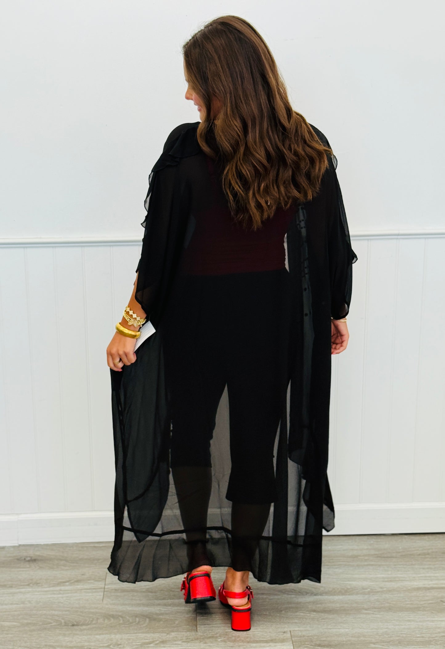 Black Front Tie Tassel Longline Cardigan (OS & Plus)