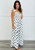White/Black Polka Dot Tiered Maxi Dress (Reg & Plus)