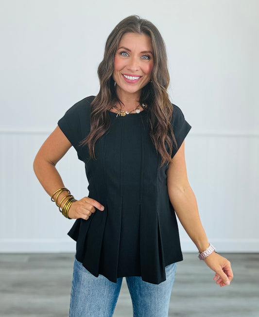 Black Pleated Flowy Top (Reg)