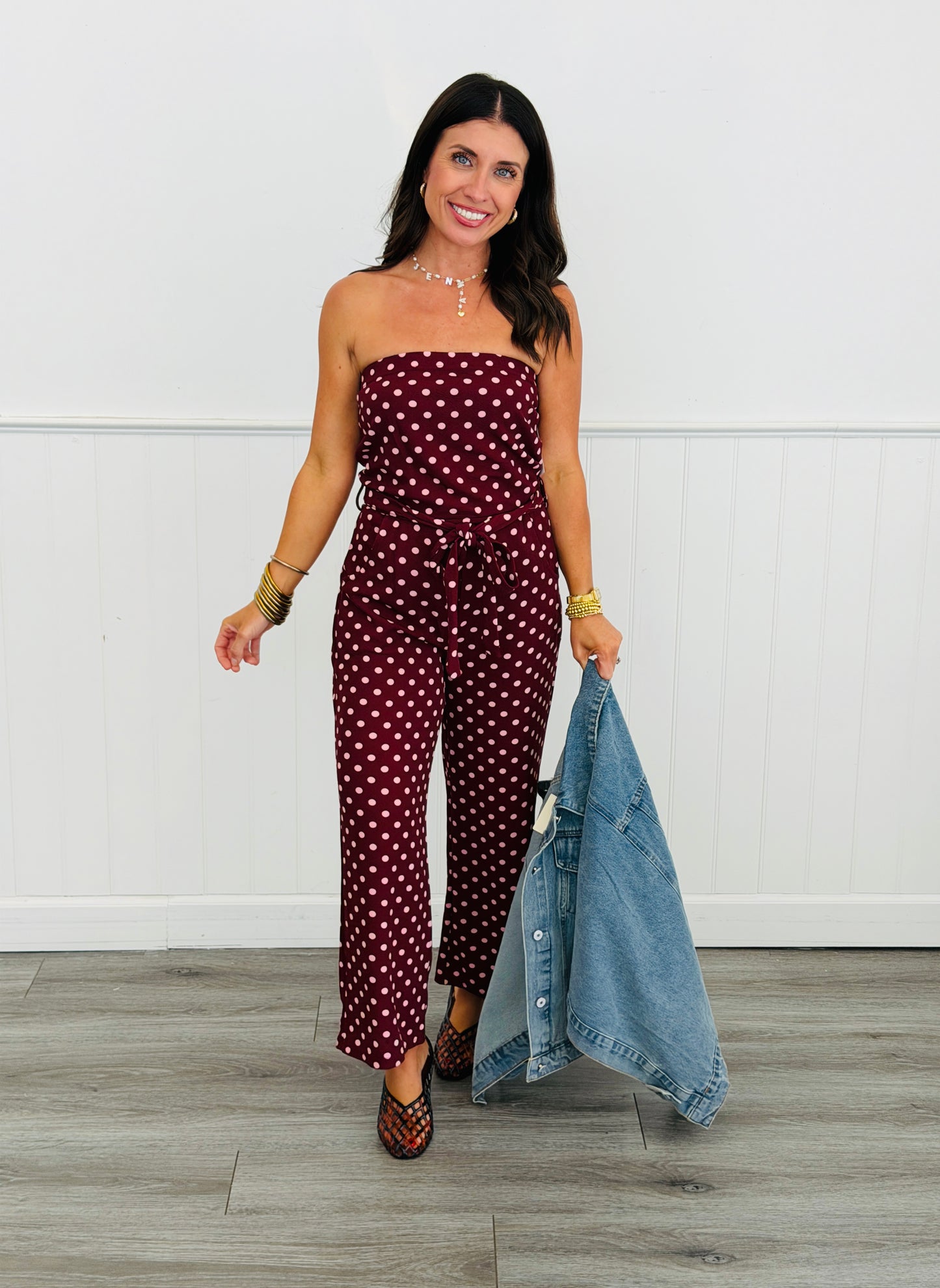 Burgundy/Pink Polka Dot Jumpsuit (Reg.)