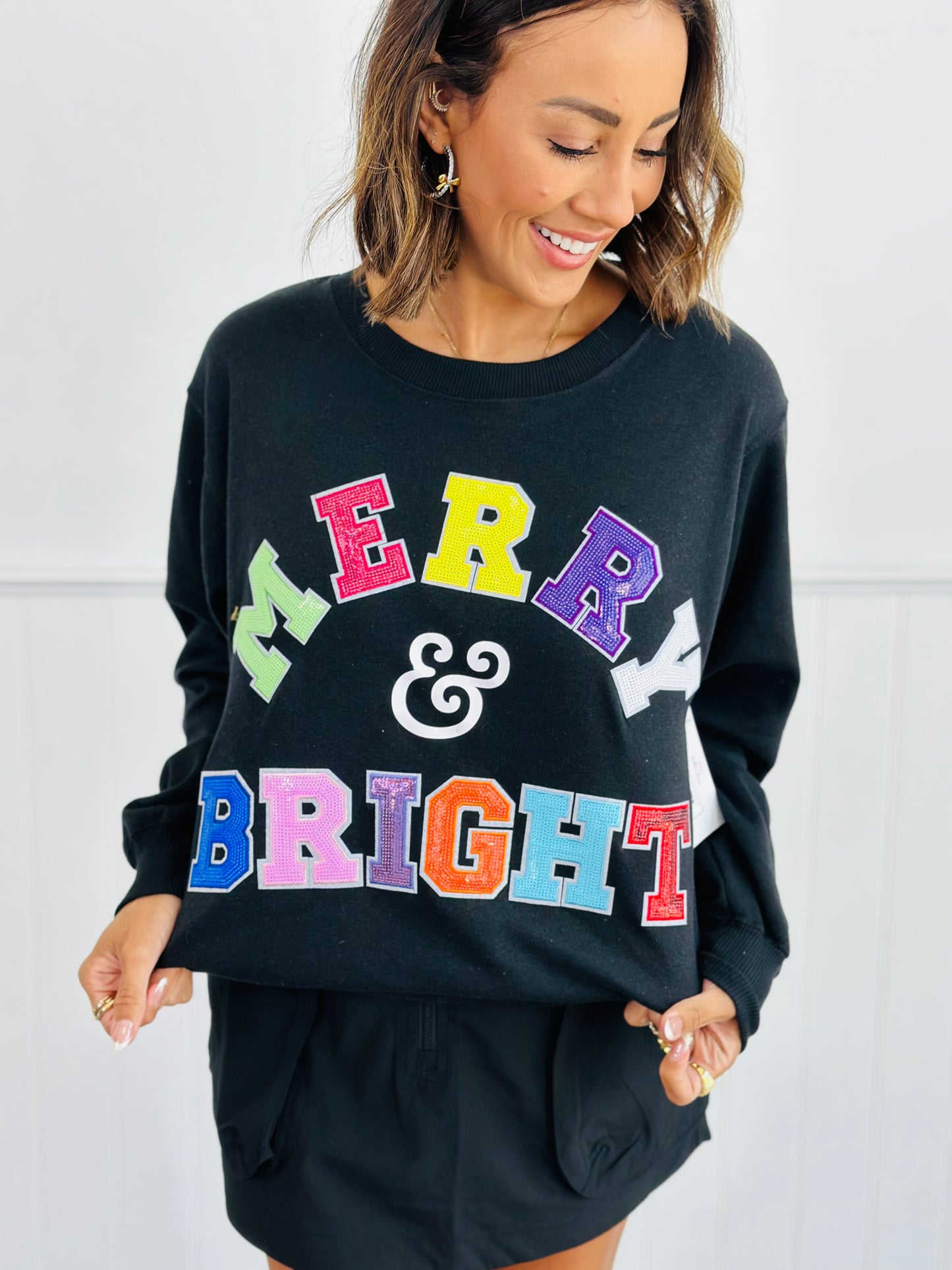 Black Merry and Bright Sequin Graphic Sweatshirt ( Reg. and Plus)