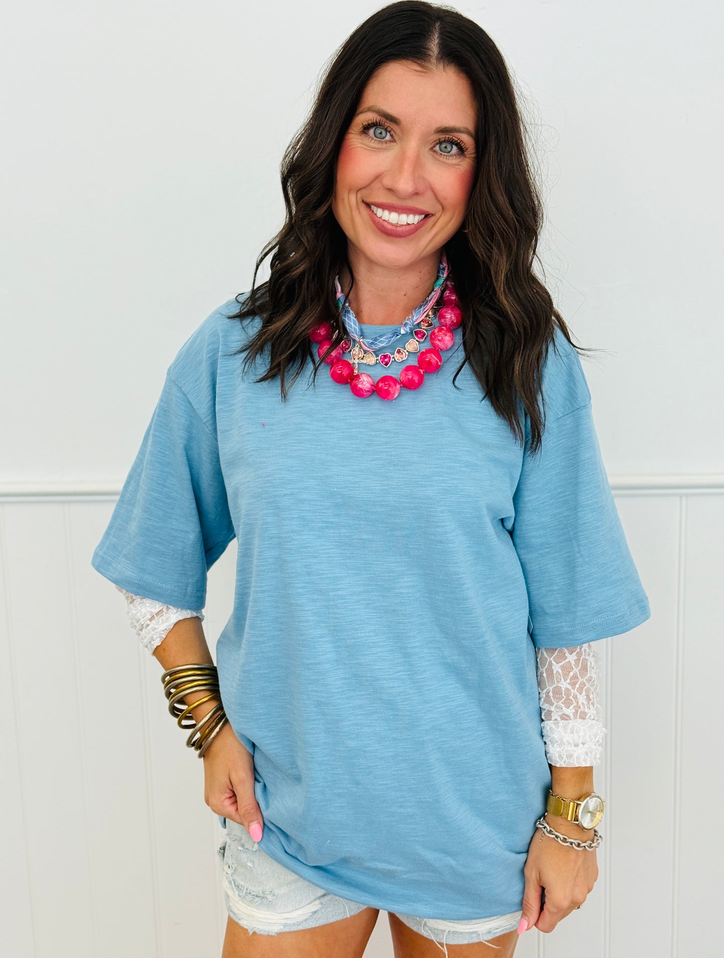 Lace Long Sleeve Layered Tee Top (Reg.)-2 Colors