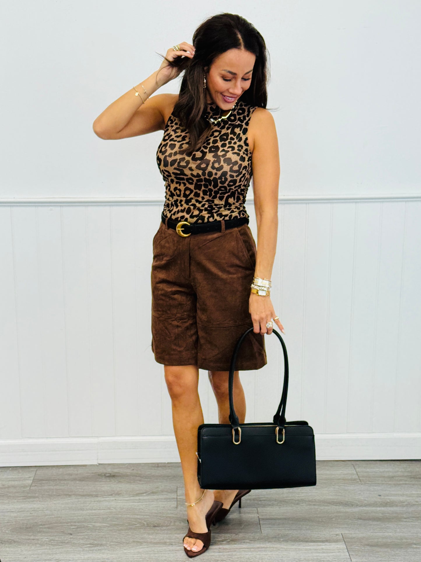 Brown Suede Knee Length Bermuda Shorts (Reg.)