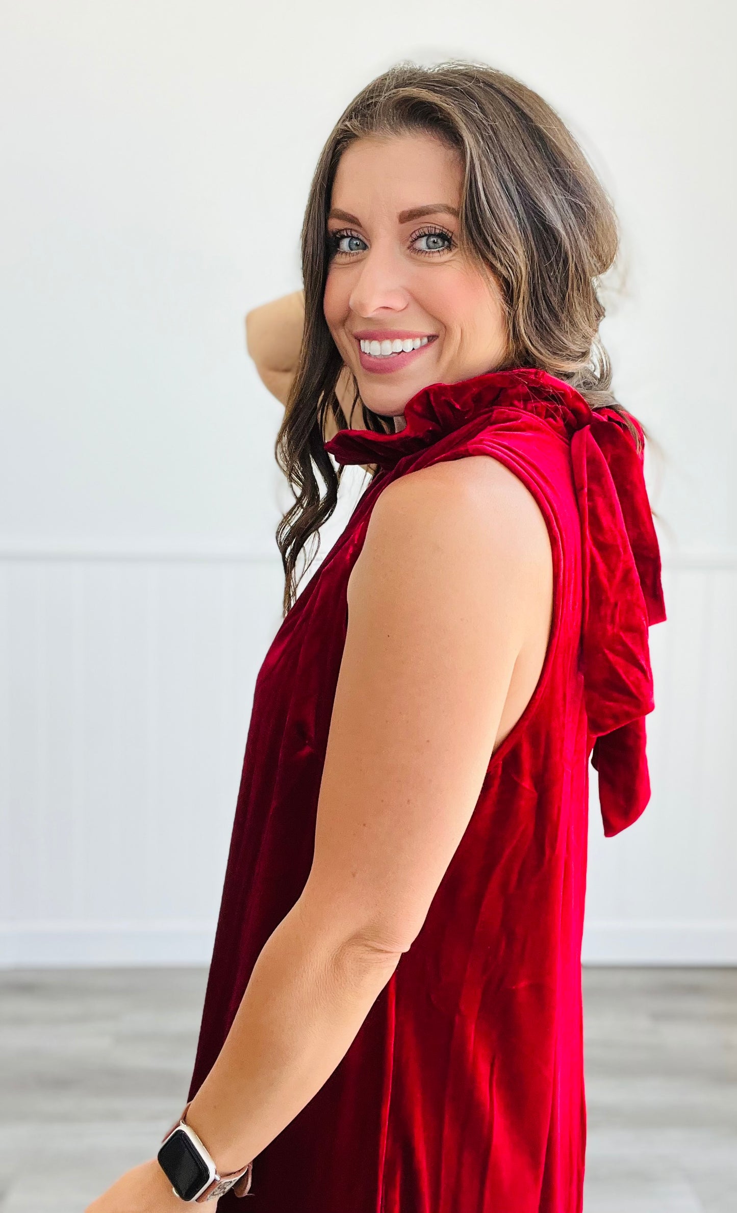 Deep Red Ruffle Collar Sleeveless Mini Dress (Reg.)