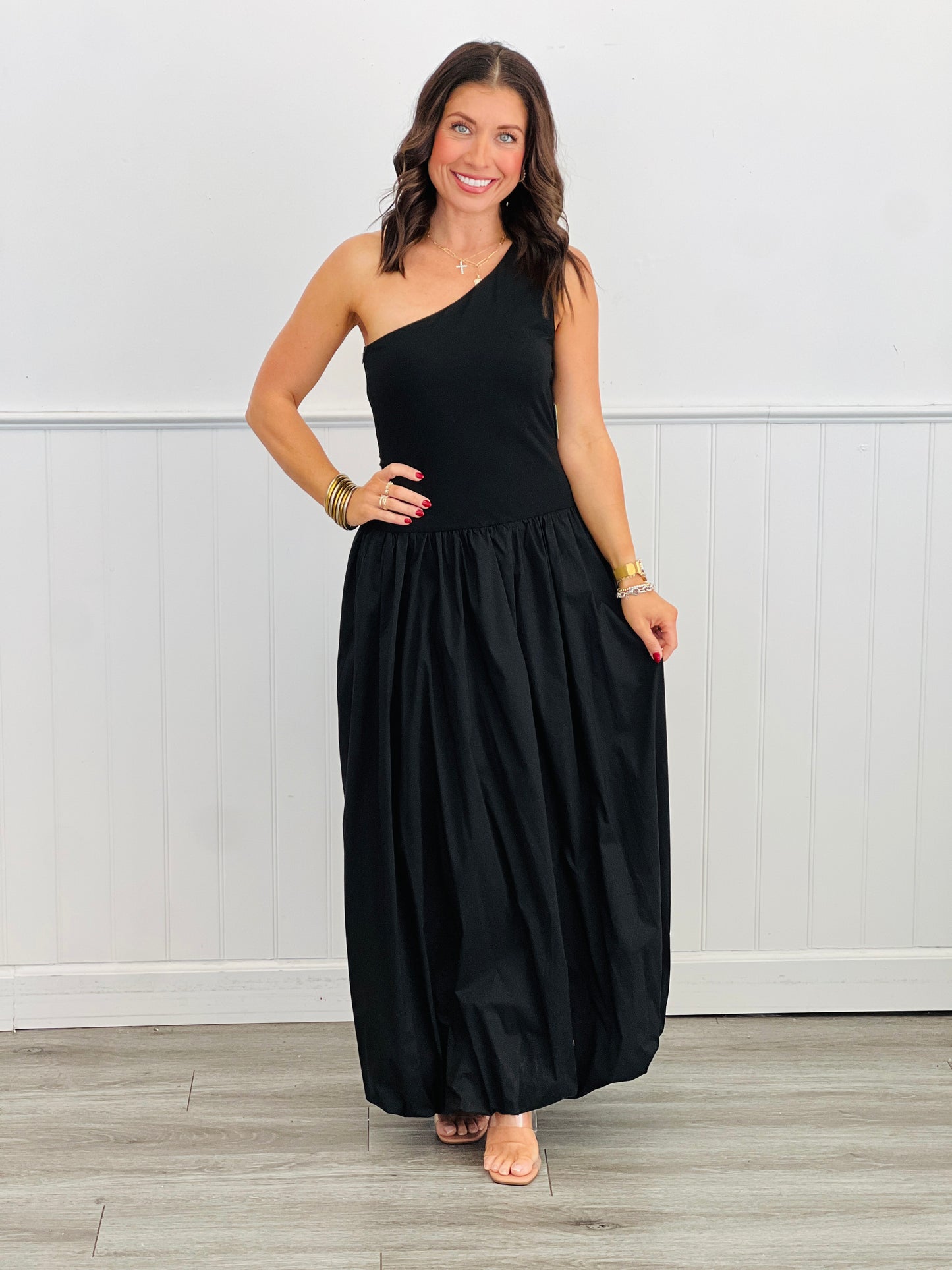 Black One Shoulder Midi Dress (Reg.)