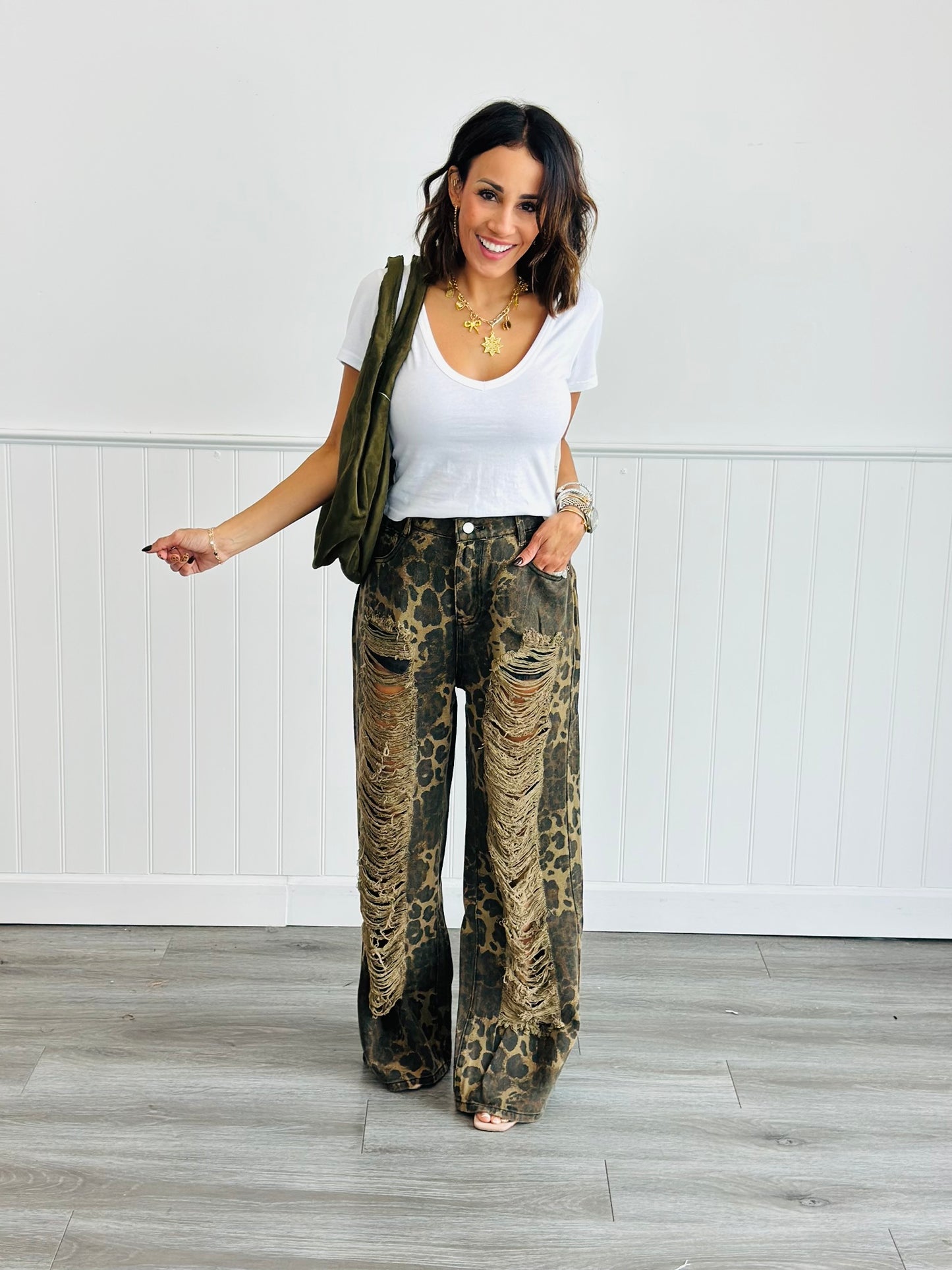 Leopard Distressed Pants (Reg.)