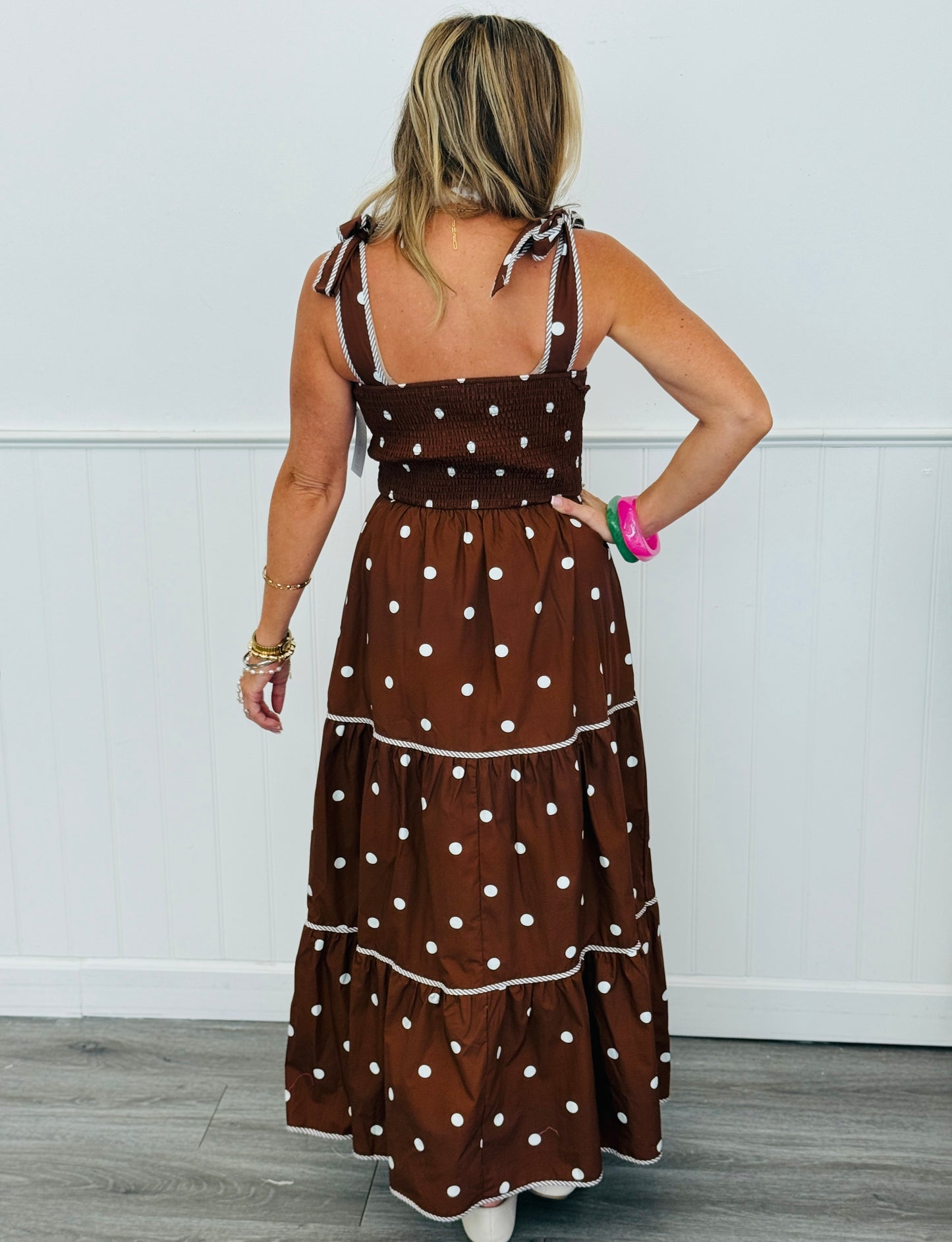 Dark Brown/Ivory Polka Dot Tiered Maxi Dress (Reg.)