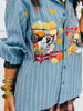 Queen Of Sparkles Denim Striped Pumpkin Farm Button Up Top (Reg. and Plus)