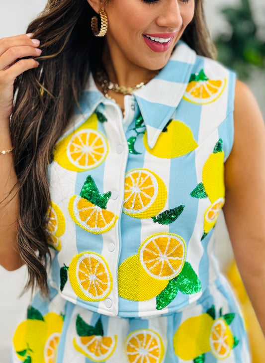 Queen Of Sparkles Stiped Lemon Collared Tank (Reg. and Plus)