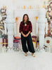 Burgundy Fur Trim Shimmer Delight Sequin Top (Reg.)