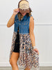 Denim Jacket With Leopard Lace Layer Jacket (Reg. and Plus)