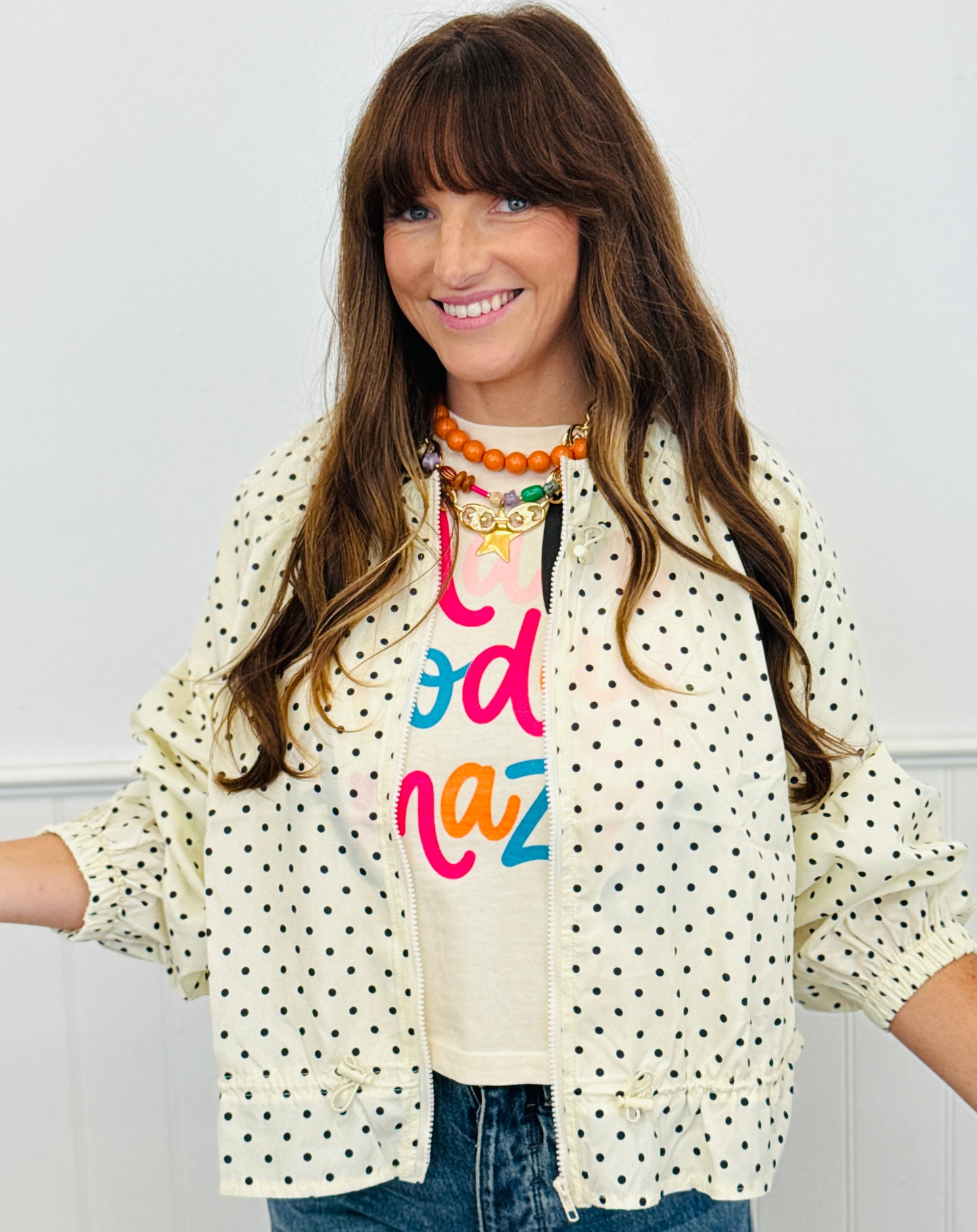 Polka Dot Windbreaker Zip Up Jacket (Reg.) - 2 Colors