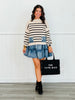 Beige/Black Striped Mock Neck Sweater (Reg. and Plus)
