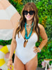 White Textured Gold Detail One Piece Swimsuit (Reg.)