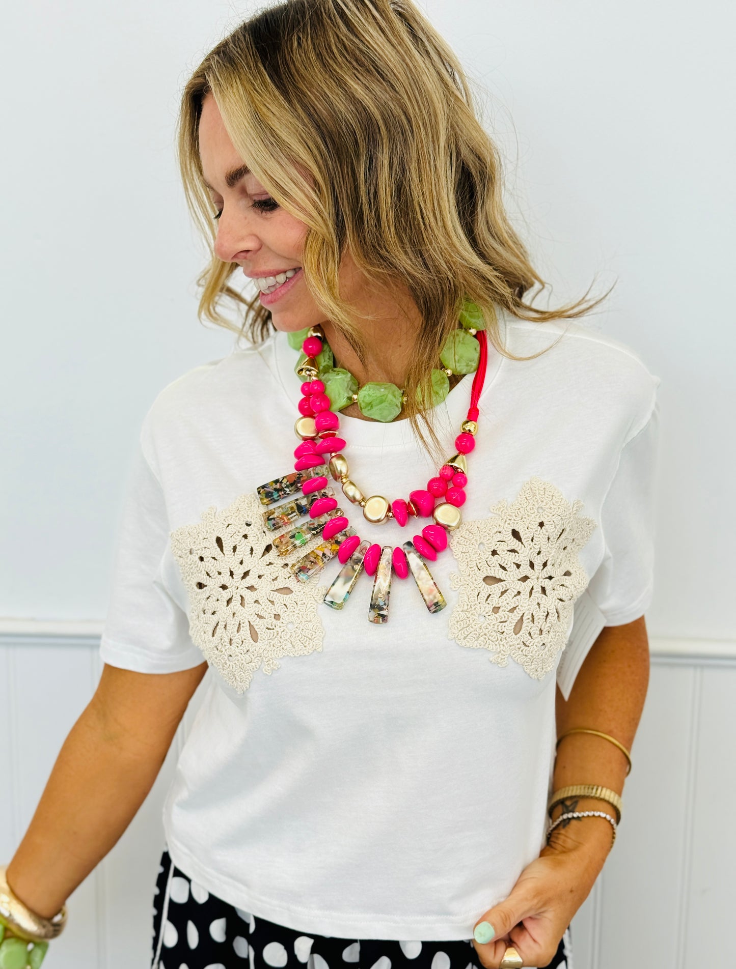 White Crochet Pattern Top (Reg.)