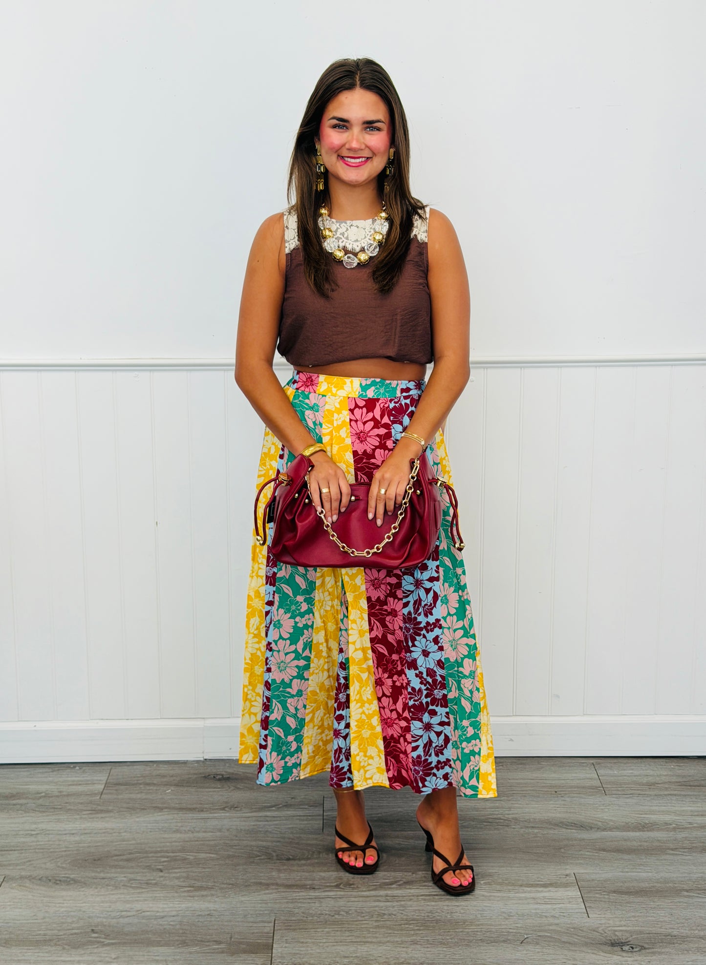 Mixed Floral Print Midi Skirt (Reg. & Plus)