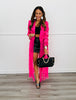Hot Pink Satin Sheer Maxi Hem Blazer (Reg & Plus)