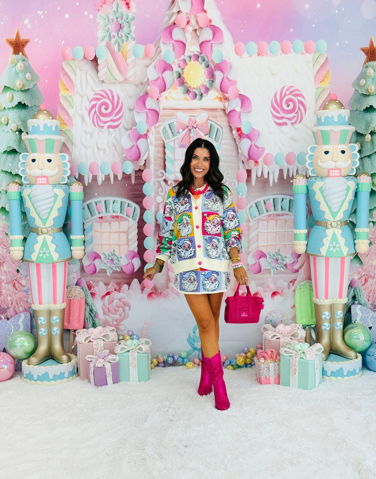 Queen Of Sparkles Pastel Santa Colorblock Knit Skirt (Reg. and Plus)