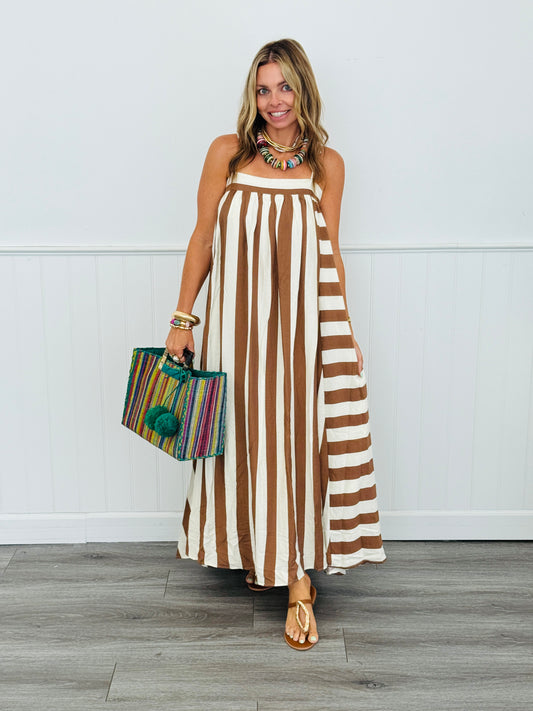 Taupe Sweeping Stripe Maxi Dress (Reg.)