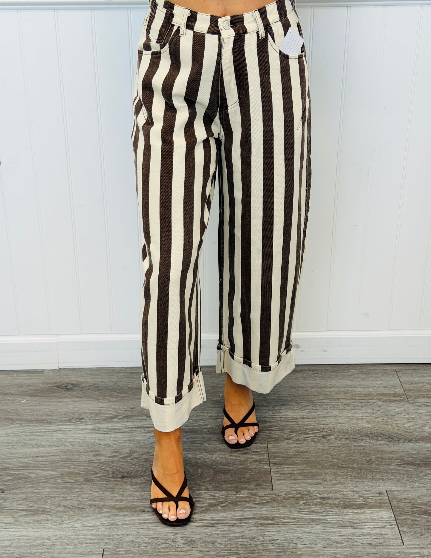 Brown Striped Barrel Jeans (Reg.)