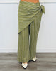 Olive Striped Front Wrap Detail Pants (Reg.)