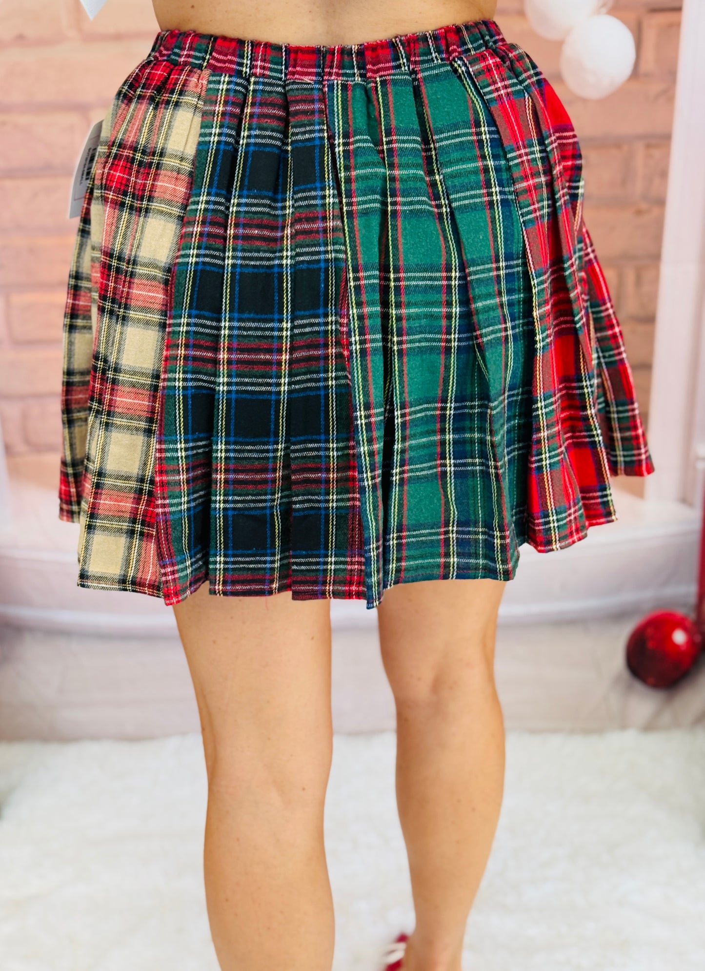 Christmas Multi Tartan Plaid Colorblock Mini Skort (Reg.)