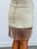 Washed Camel Denim Fringe Wrap Mini Skirt (Reg.)
