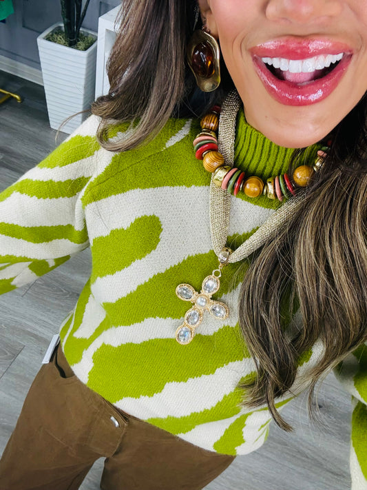 Martini Olive Abstract Print Sweater Top (Reg.)