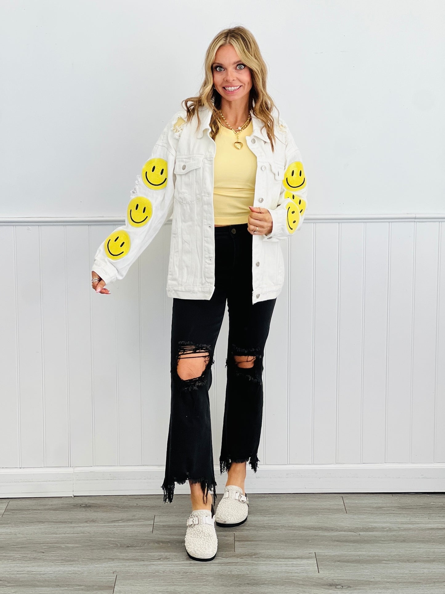 White Denim Keep Smiling Distressed Jacket (Reg.)