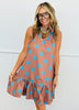 Camel Polka Dot Adjustable Tie Neck Sleeveless Mini Dress (Reg.)