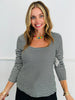 Black/White Striped Square Neck Top (Reg. and Plus)
