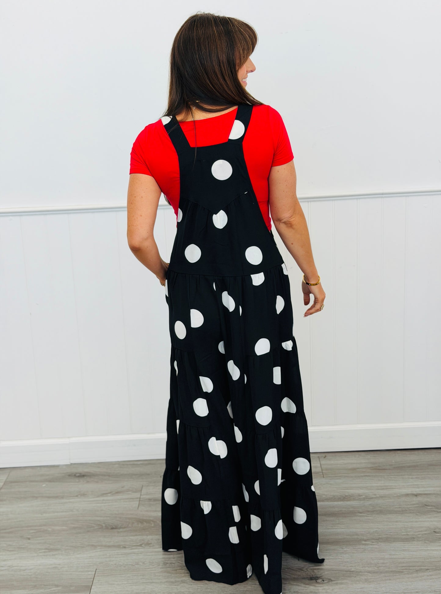 Black O White Polka Dot Tiered Jumpsuit (Reg & Plus)