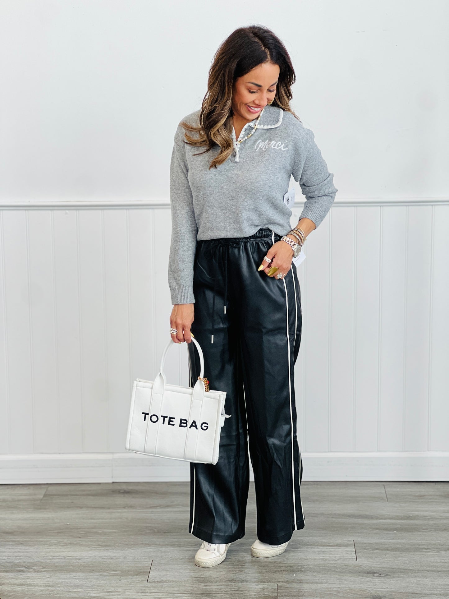 Black Side Line Pleather Pants (Reg.)