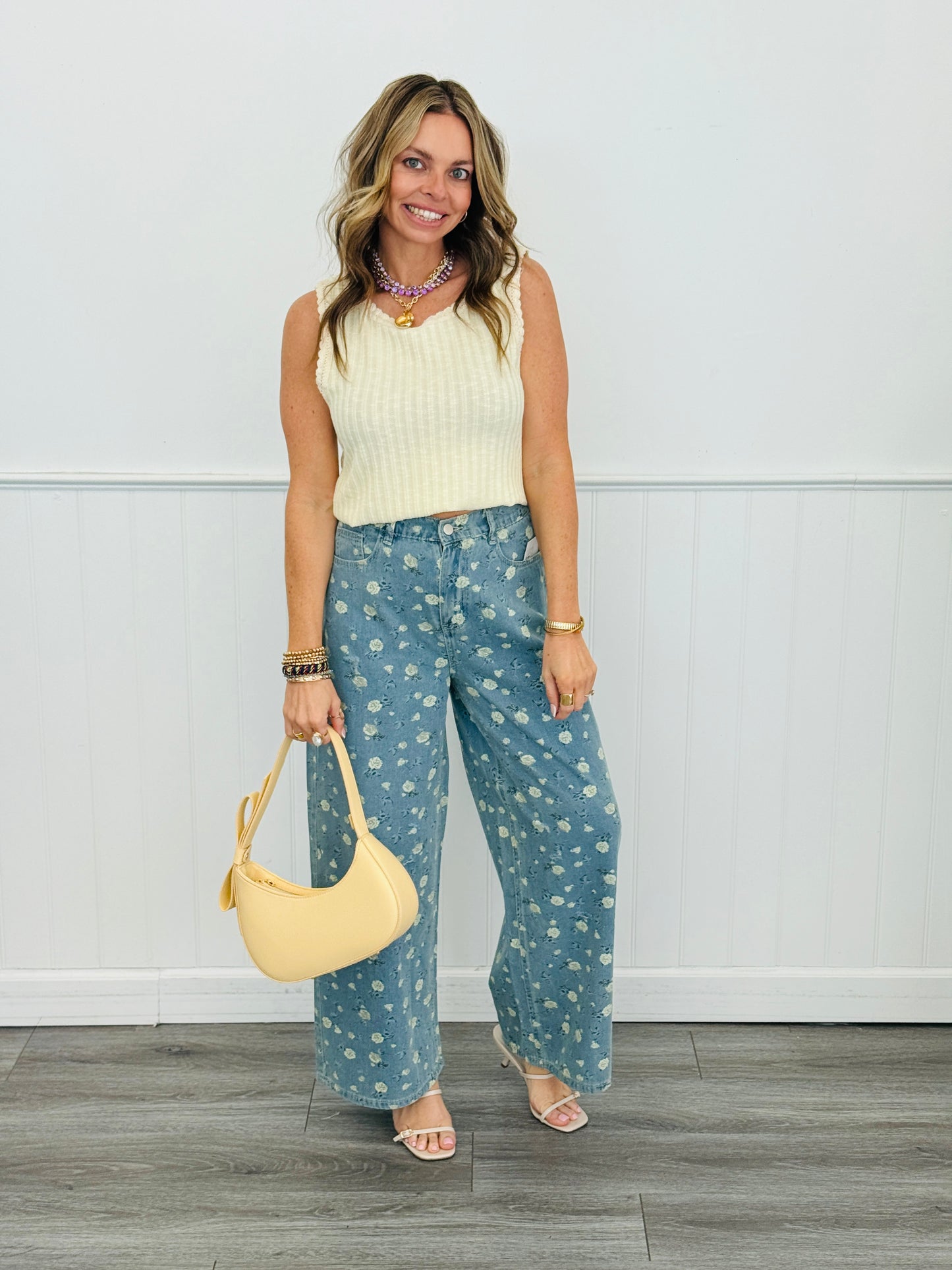 Blue Denim Floral Print Pants (Reg & Plus)