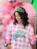 Queen Of Sparkles Licensed Pink Gingham Glinda Crown Sweater (Reg. and Plus)