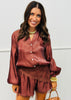 Brown Button Down Organza Top & Short Sets (Reg.)