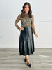 Black Faux Leather Flare Midi Skirt (Reg. and Plus)