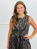 Black Leopard Cinch Detailed Pants Set (Reg & Plus)