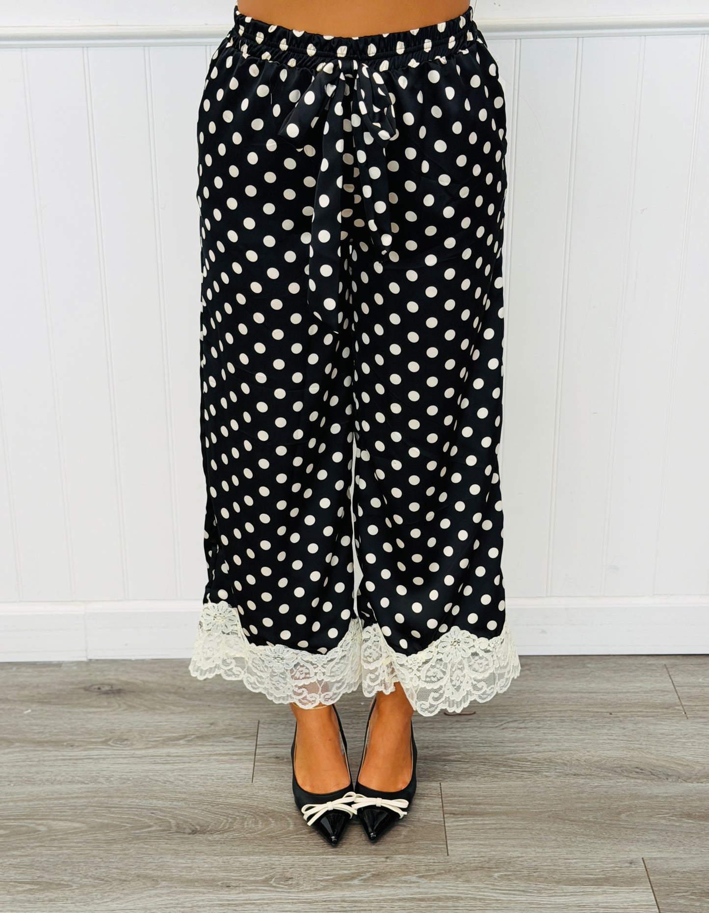Black/White Silk Satin Polka Dot Pants (Reg & Plus)