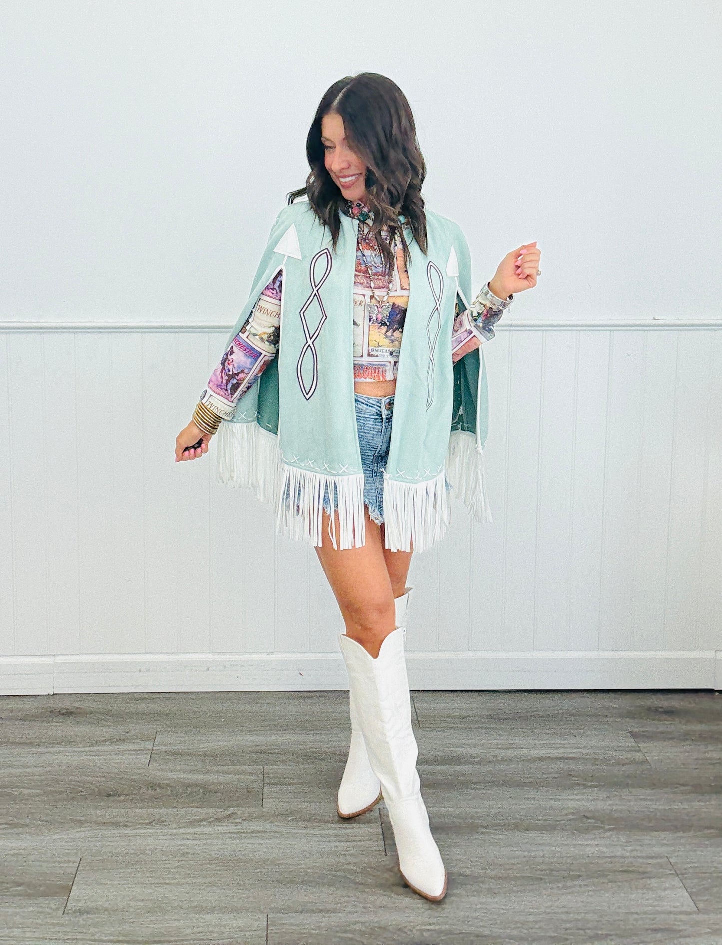 Pink Western Collage Mesh Top (Reg. and Plus)