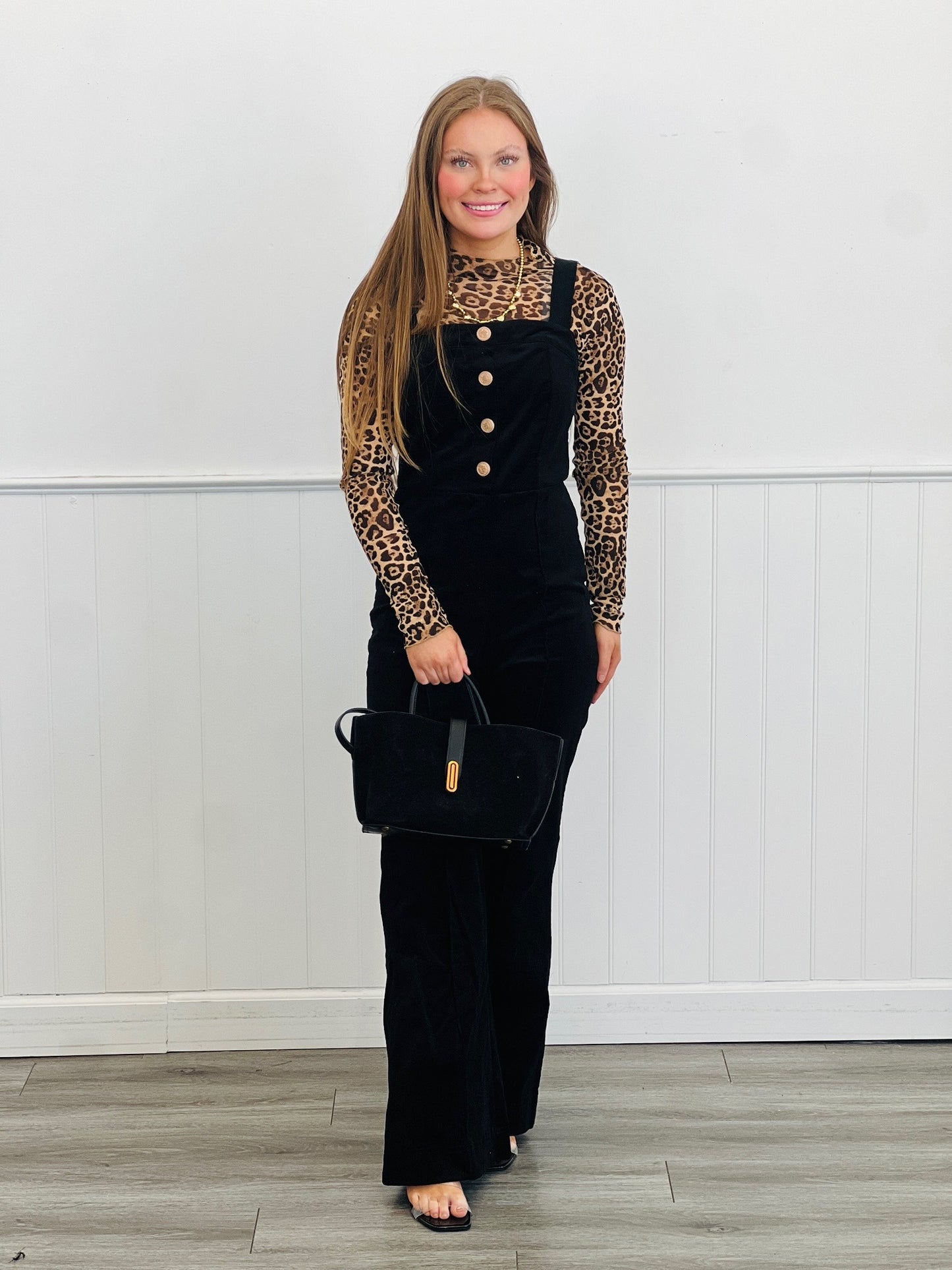 Black Stretch Corduroy Jumpsuit (Reg & Plus)