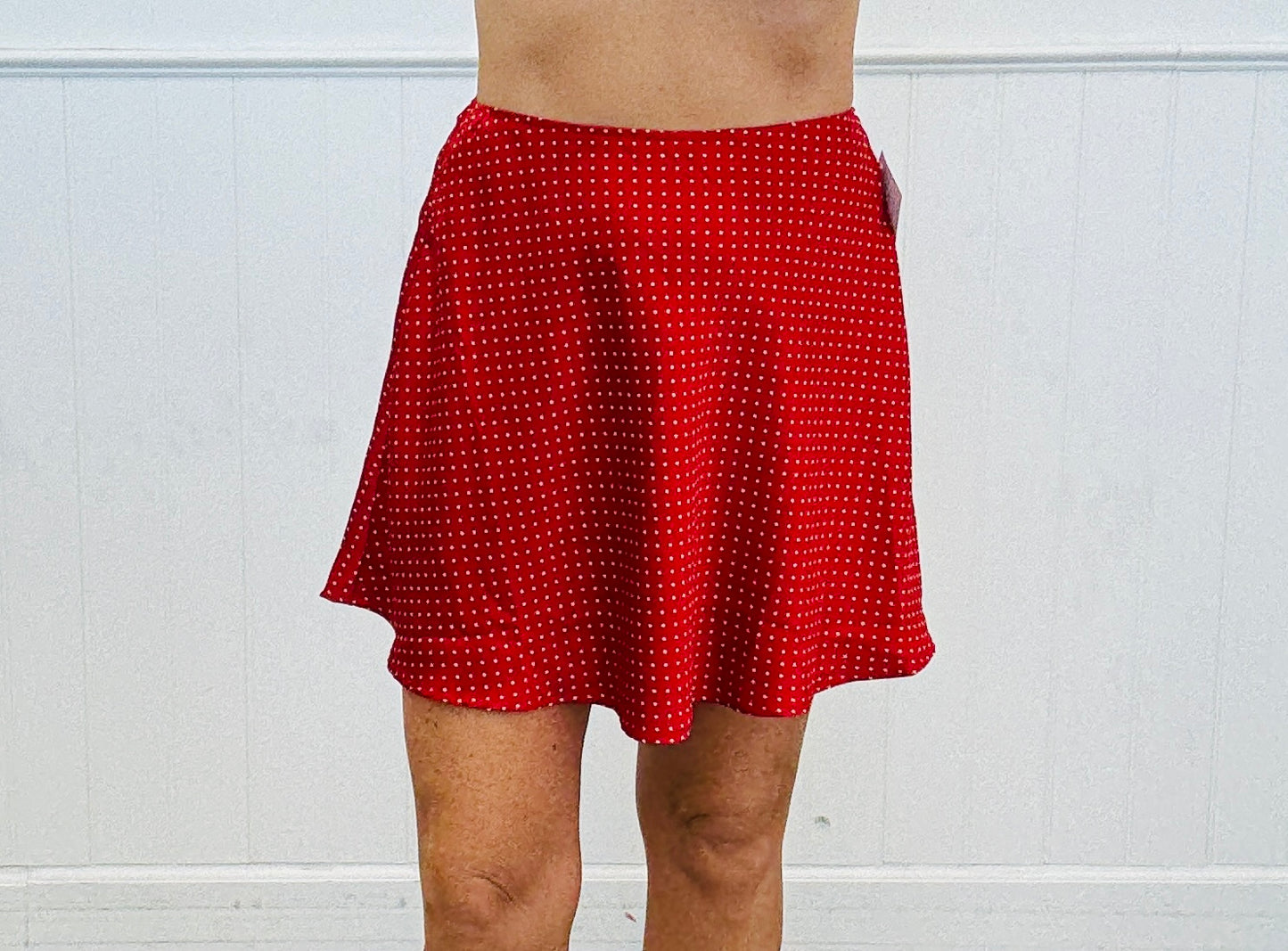 Red/White Polka Dot Bias Cut Mini Skirt (Reg.)