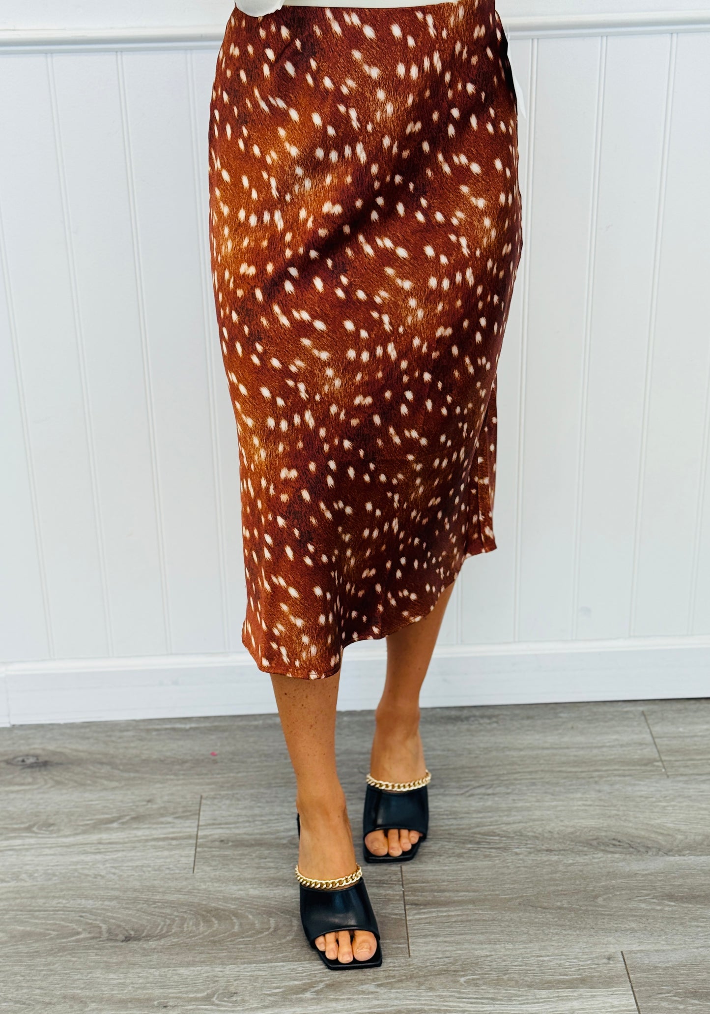 Brown/Rust Bambi Satin Midi Skirt (Reg.)