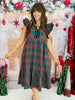 Green Plaid Ruffle Sleeve Midi Dress (Reg. and Plus)
